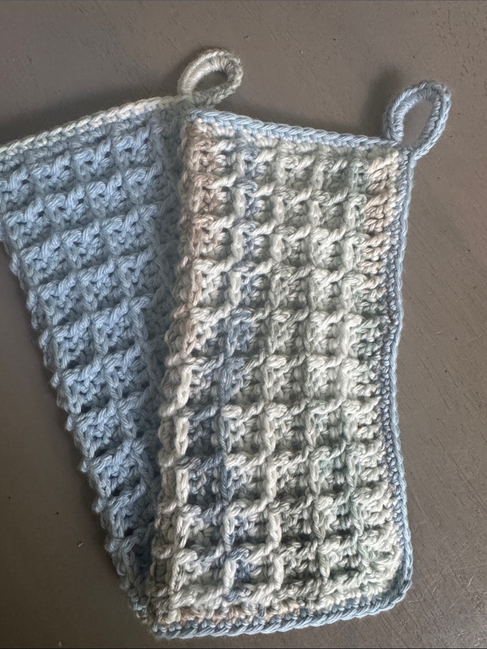 Handmade Crochet Dishcloth Set - Home Accents - Blue Beige White - 100% Cotton